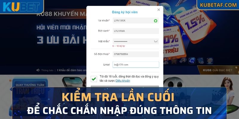 Kiểm tra lần cuối để chắc chắn nhập đúng thông tin